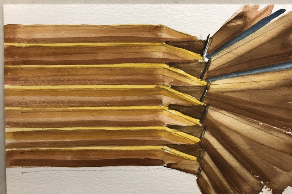 Drawing of paneled walls in the new auditorium of the Flatiron Institute in New York