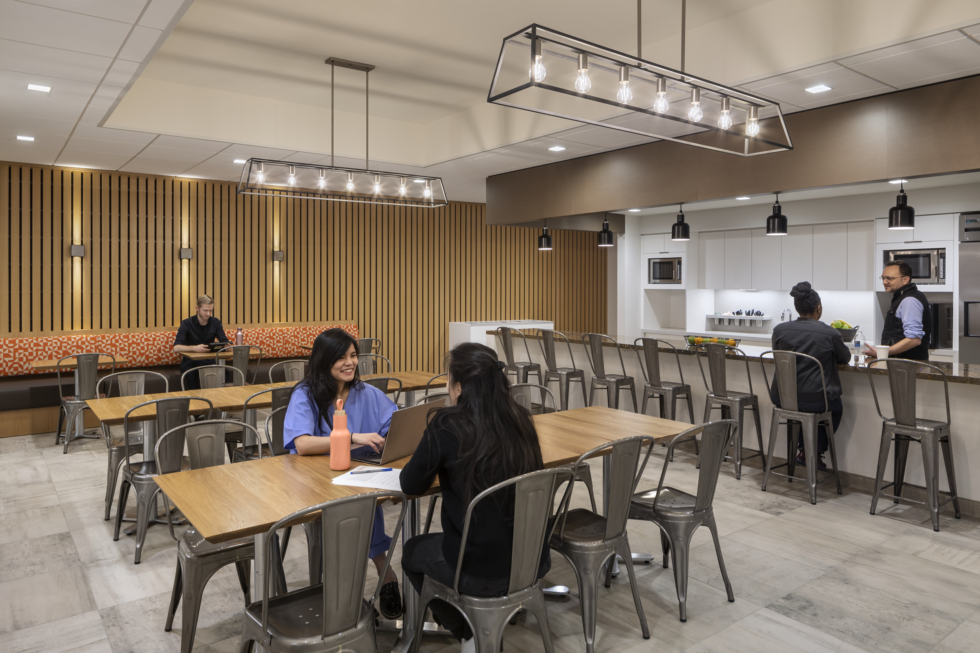 Staff dining room at David H. Koch Center for Cancer Care at Memorial Sloan Kettering Cancer Center, New York City