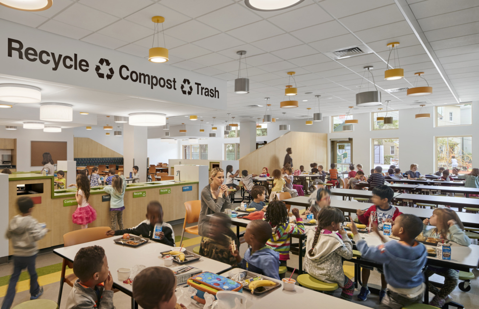 The cafeteria at Martin Luther King Jr. School in Cambridge, Massachusetts.