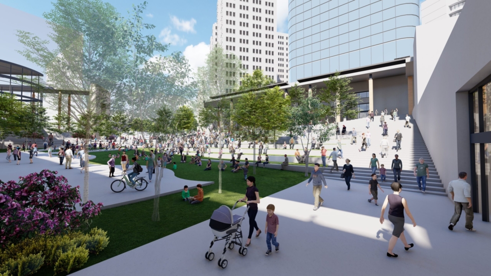 Perkins Eastman Architects proposed a new plan for downtown Silver Spring, MD, that improves the public realm around existing and new transit stops.