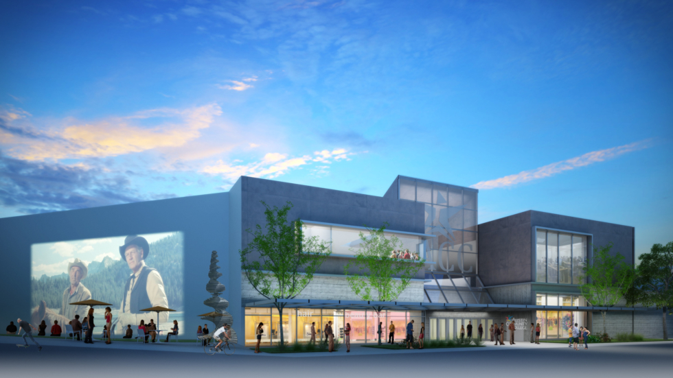 Rendering of the exterior of the new Austin Community College, an adaptive reuse of the old Highland Mall designed by Perkins Eastman