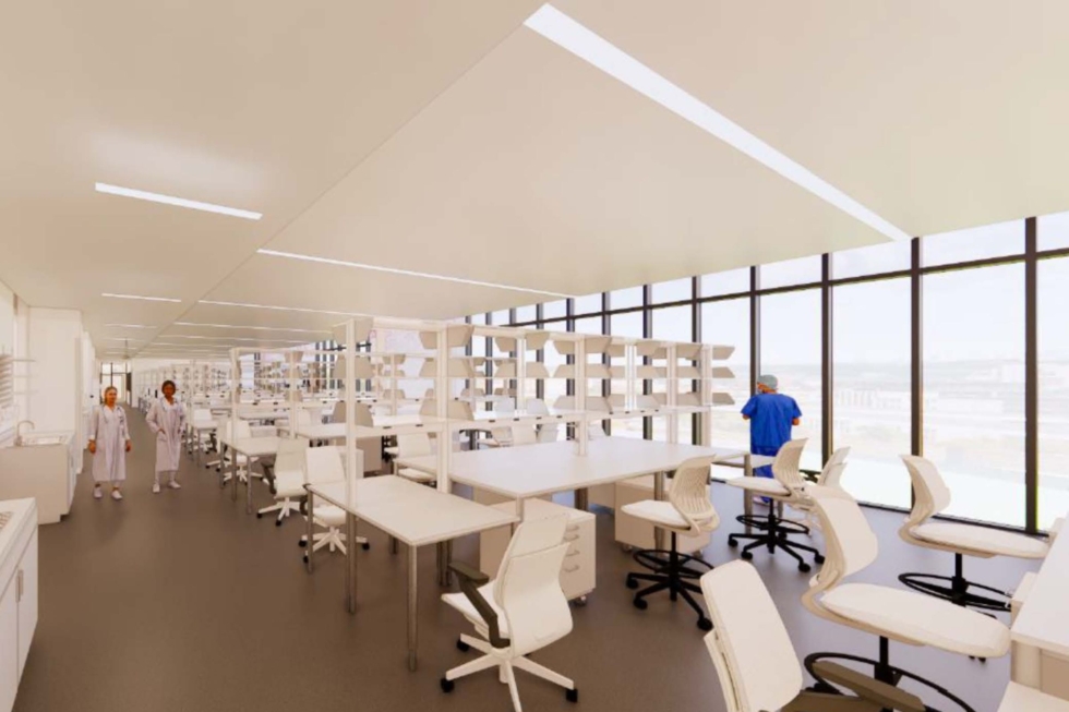 Rendering of open-plan wet lab at LSU Health in New Orleans