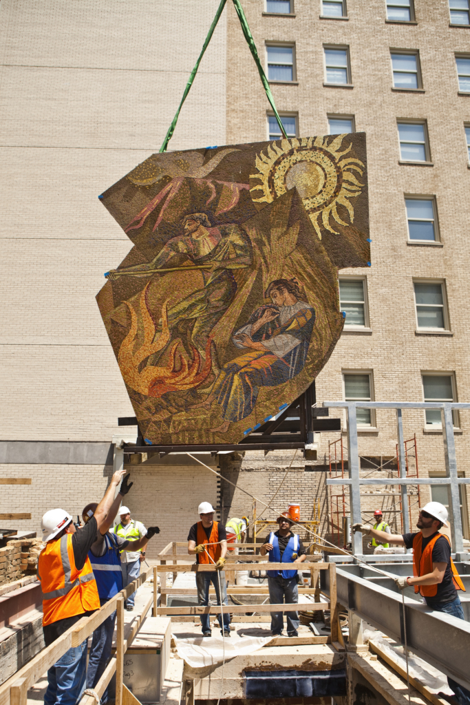 Mid-century-era mosaics by Millard Sheets were rescued from demolition and installed during the Joule’s renovation. 