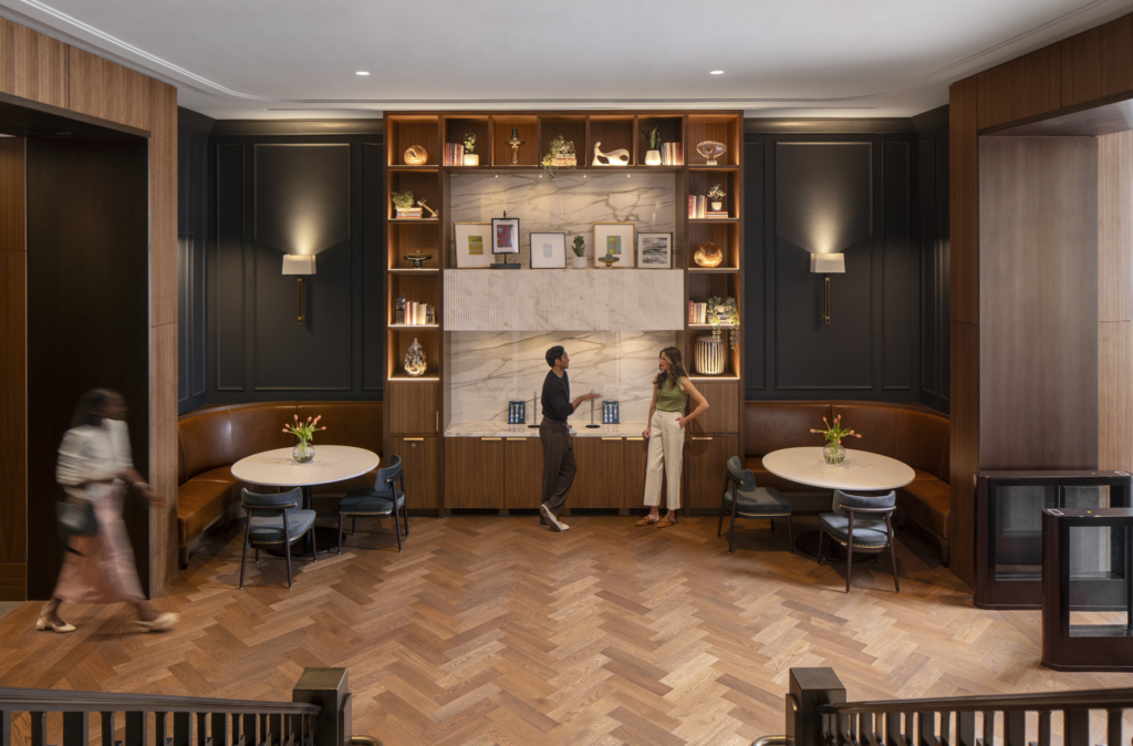 The Great Hall at 1875 K Street in Washington, DC, resembles a hotel lobby more than an office corridor.